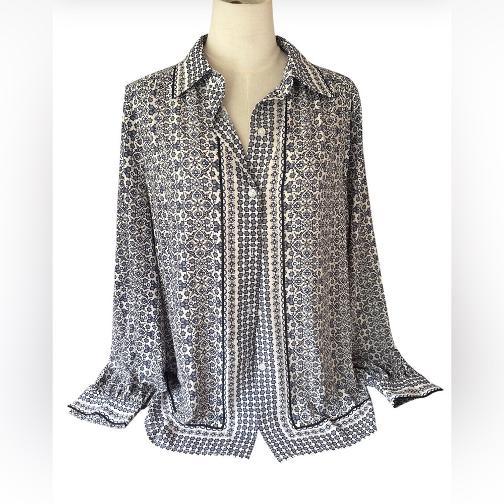 Chic Blue and Cream Women's Blouse